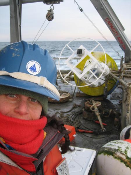 On a cold winter day, MIT/ WHOI graduate student Rachel Horwitz boarded the WHOI coastal research vessel Tioga to retrieve instruments that had been placed off Martha's Vineyard to study the dynamics of the shallow inner shelf, a gateway region that connects the beach to deeper parts of the ocean. (Photo by Rachel Horwitz, MIT/WHOI Joint Program)